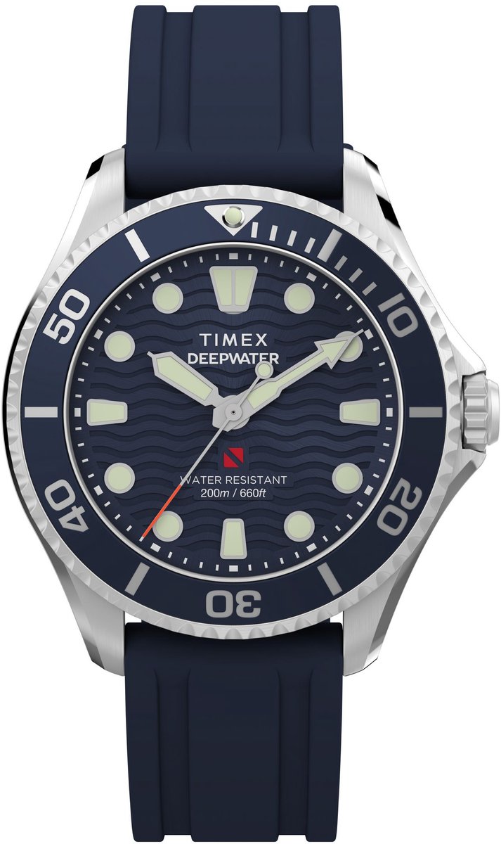 Timex Deepwater Meridian Quartz Analoog Horloge Blauw Kast: 100% Roestvrij Staal | Armband 100% Rubber 38 mm TW2Y40300AJ