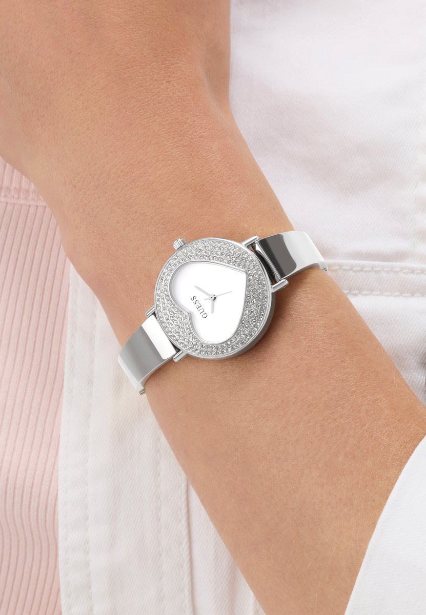 Guess Hartly Quartz Analoog Horloge Zilverkleurig Kast: 100% Gerecycleerd Kunststof | Armband: 100% Gerecycleerd Kunststof 30 mm GW0991L1, GW0991L2