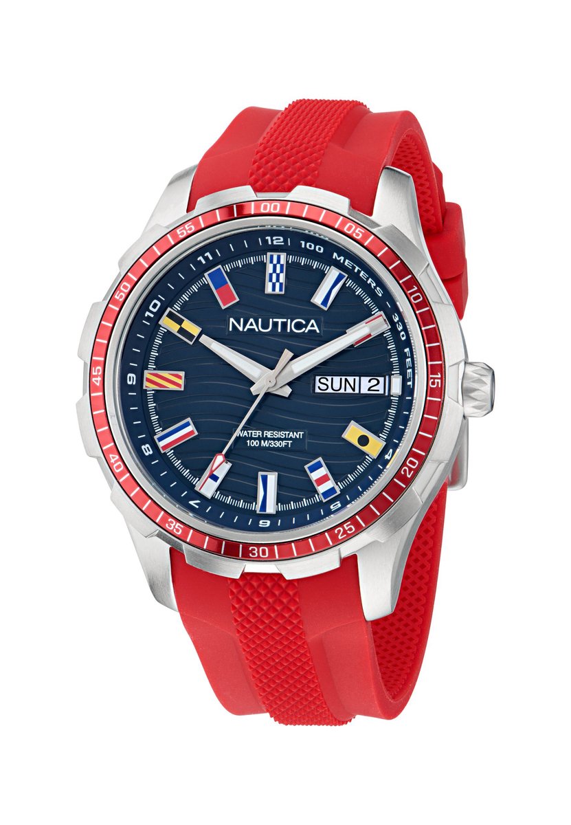 Nautica Nst Everyday Quartz Analoog Horloge Rood Material 100% Roestvrij Staal 100% Siliconaarmband 44 mm NAPNSF510, NAPNSF511