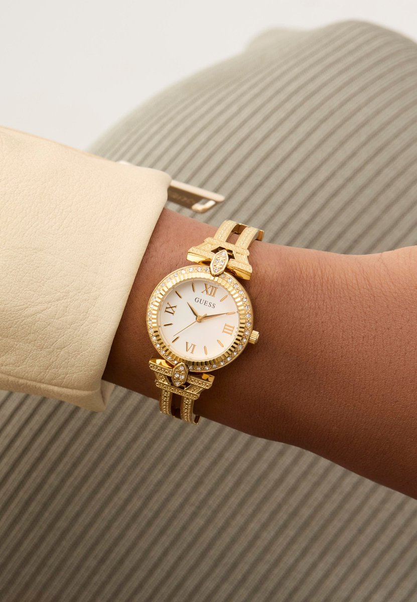 Guess Delphine Quartz Analoog Horloge Gouden Toon Case: 100% Recycled Steel | Armband: 100% Recycled Steel 28 mm GW0864L1, GW0864L2