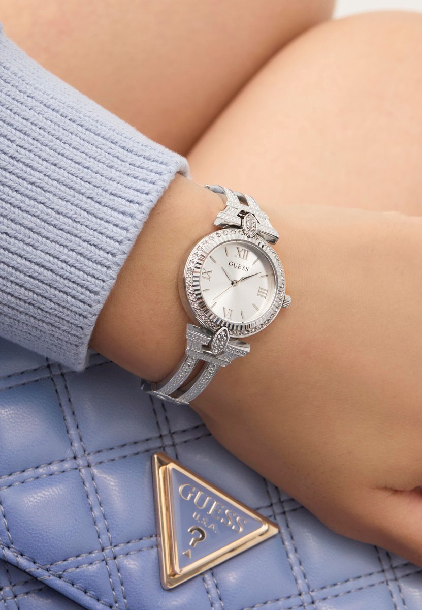 Guess Delphine Quartz Analoog Horloge Zilveren Toon Case: 100% Recycled Steel | Armband: 100% Recycled Steel 28 mm GW0864L1, GW0864L2