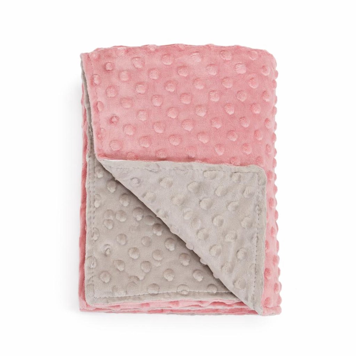 Omnibuy InterbabyDeken Bubble Minky – Dubbelzijdig – Zacht & Comfortabel – Roze/Grijs – 70 x 100 cm