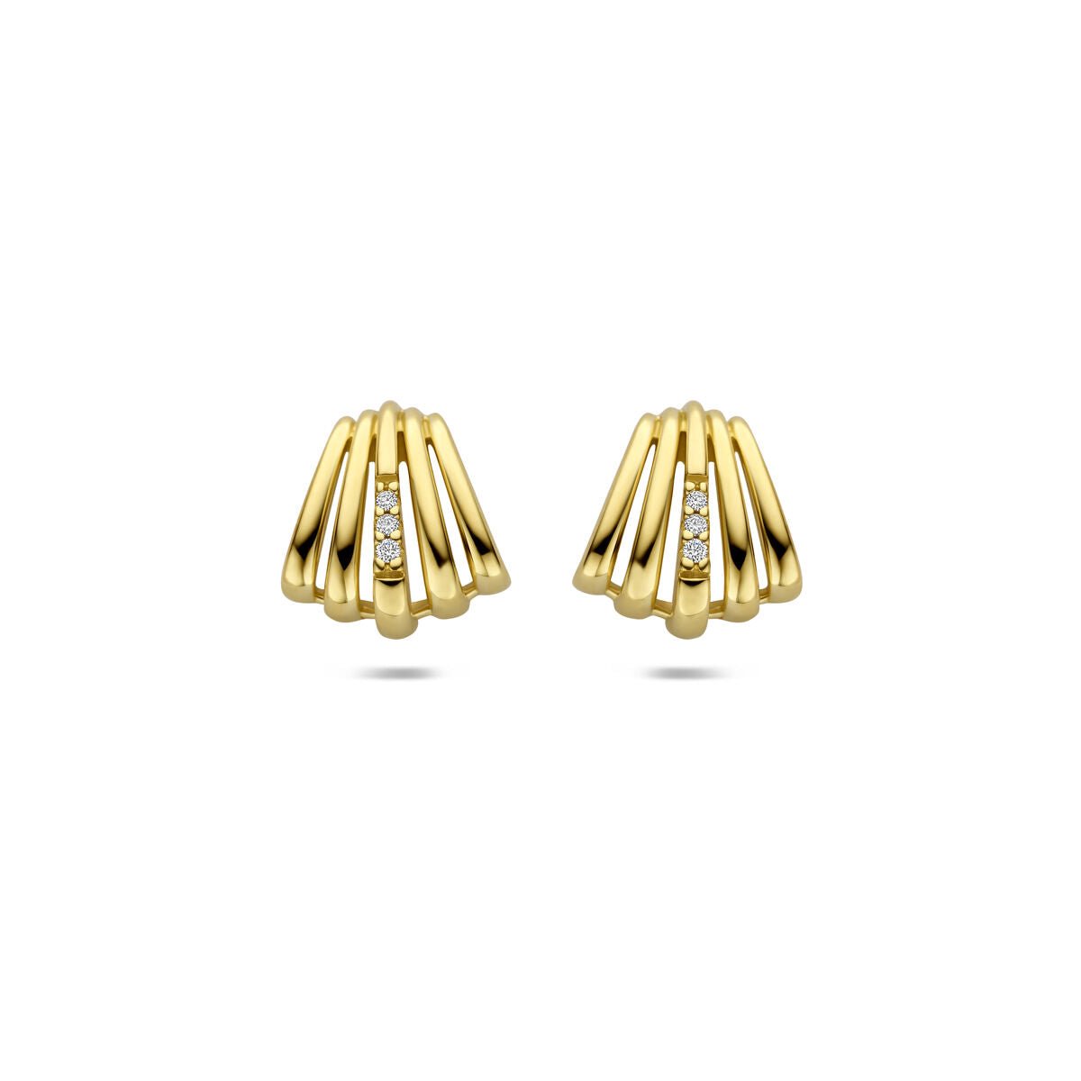 14K Geelgouden stekeroorringen 0.03ct 2x 0.015ct h si 10,5 mm - 4035352