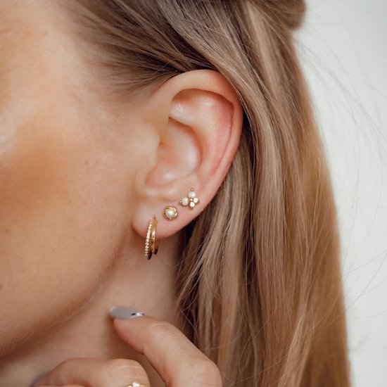 Hey Happiness Parels & Edelstenen Oorstekers – Dames Oorbellen Cadeauset 925 Zilver 18K Verguld – Set van 4 – Met Zoetwaterparels en Zirkonia – Goud