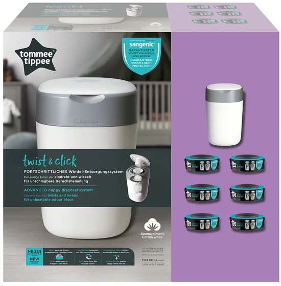 Tommee Tippee Twist & Click luieremmer starterset - 6 navullingen - wit