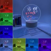 Tableau LED - Panneau de messages rétroéclairé LED multicolore - Tableau blanc acrylique effaçable - Veilleuse - Lampe de nuit de bureau - Éclairage décoratif pour la maison - Compartiment à piles - avec télécommande