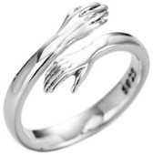 Knuffel ring - Verstelbare Ring - Vriendschapsring - Handen - Handjes - Hug - Verstelbaar - Zilverkleurig - Familie ring - Vrouwen - Dames - Meisjes