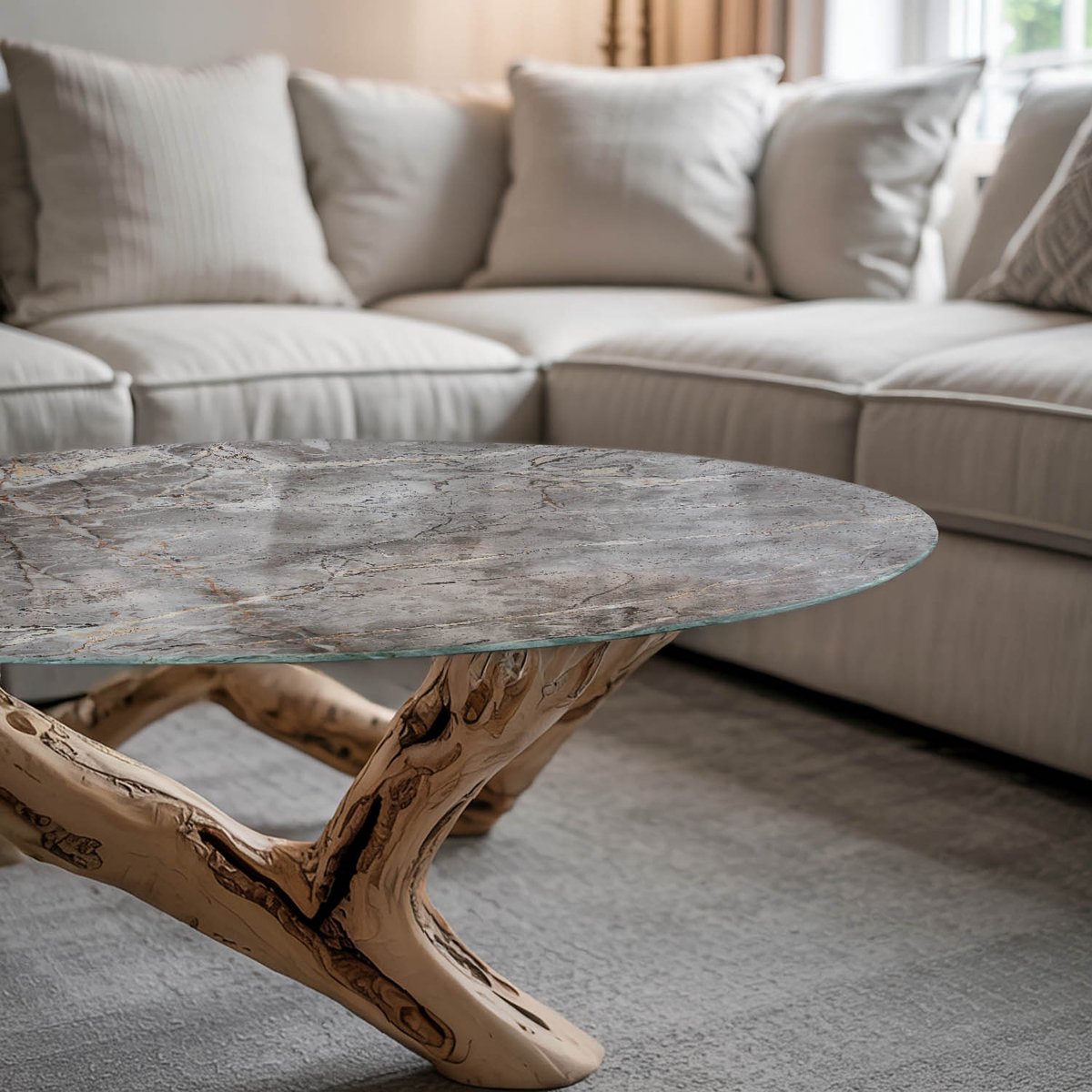 Coloray Tafelblad - Tafelblad Vierkant - 80 cm - Grijs - Rond Glazen Tafelblad - Gehard Gl