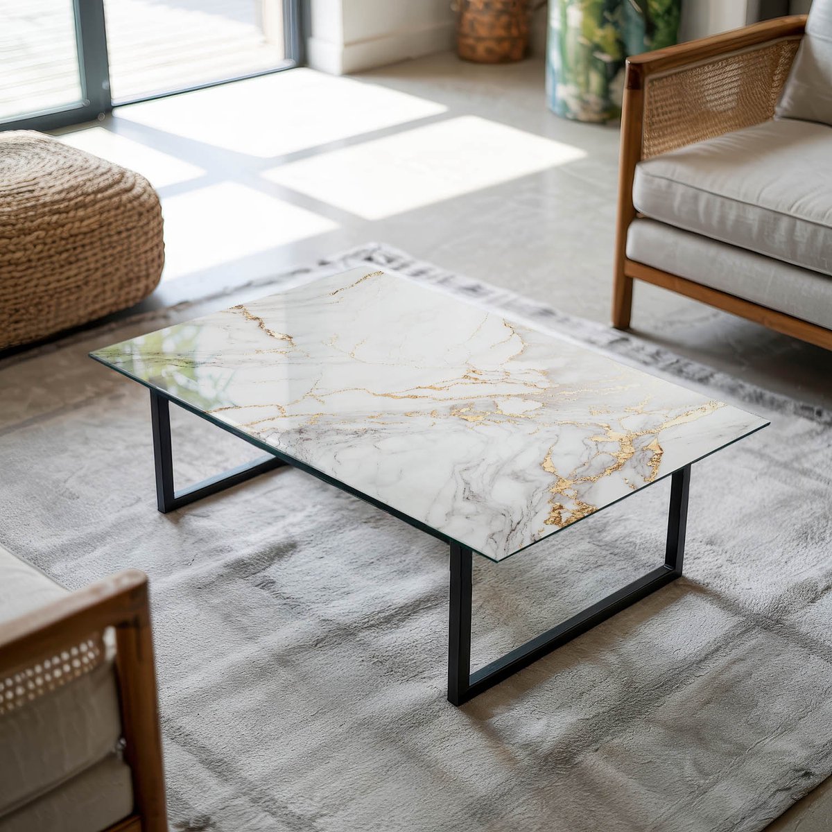 Coloray Tafelblad - Glas Voor Tafelblad - 100x70 cm - Wit - Rechthoek Glazen Tafelblad - Tafelblad Vierkant - Salontafel Blad - Gehard Glas Tafelblad - Glazen Blad woonkamerdecoratie Wit - Elegant marmerpatroon