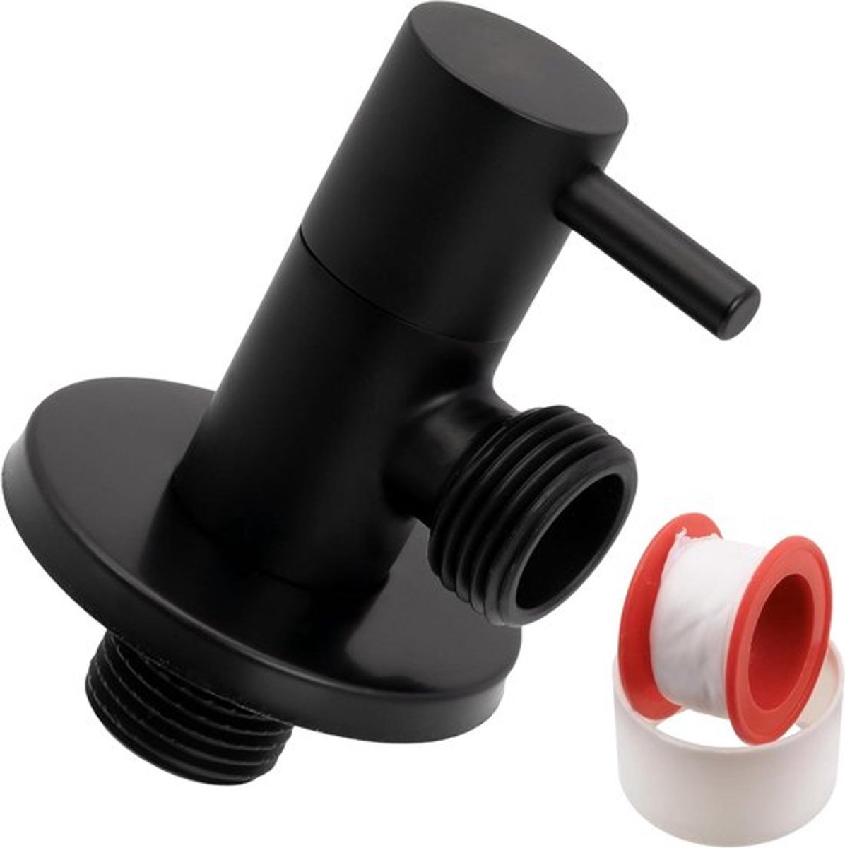 Hoekafsluitventiel zwart messing met rozet en PTFE-afdichting 1/2"x1/2" - drinkwaterkraan sanitair wastafel badkamer keuken.