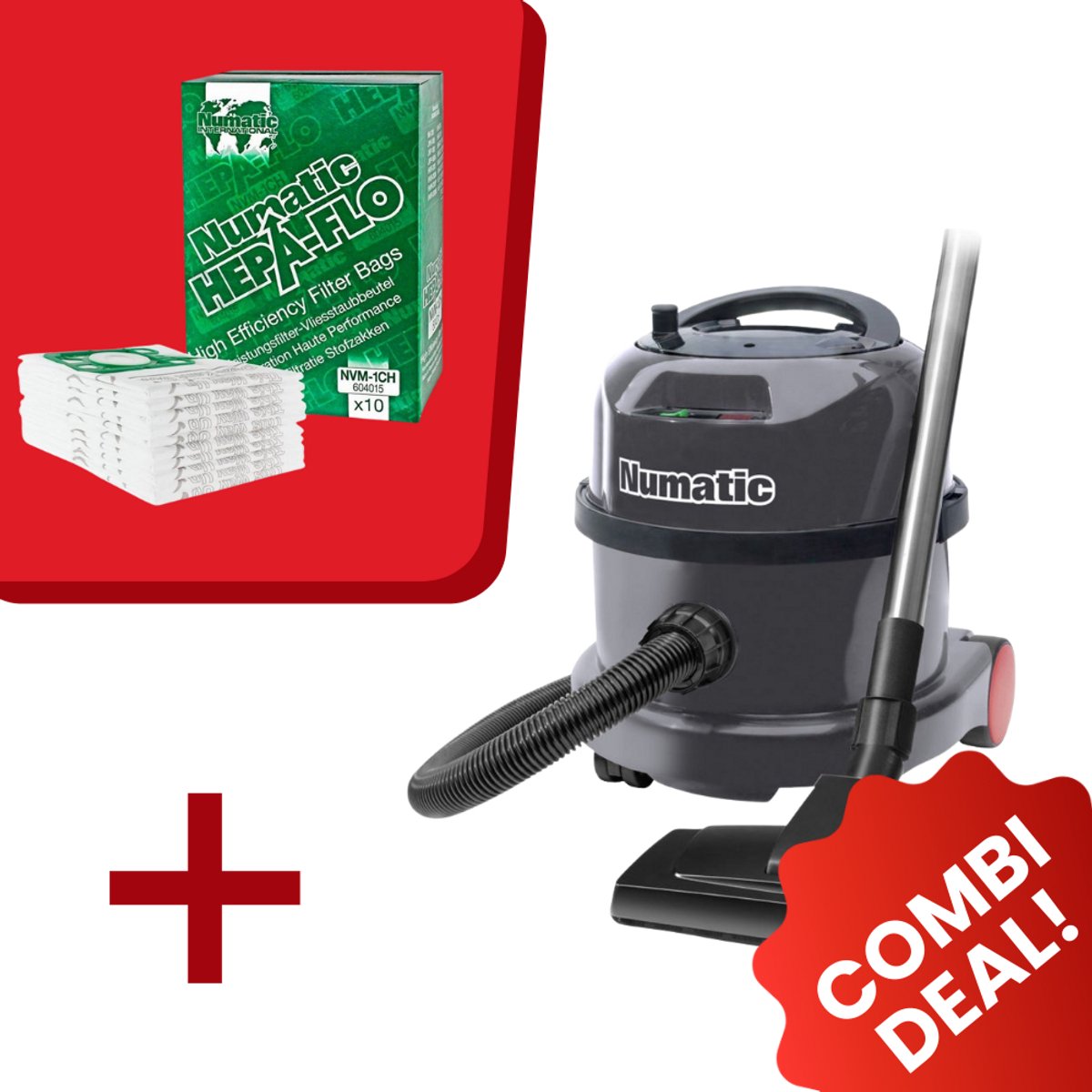 Numatic - Stofzuiger PPR240-11 - Graphite - Inclusief 10x Stofzuigerzak NVM-1CH Hepa