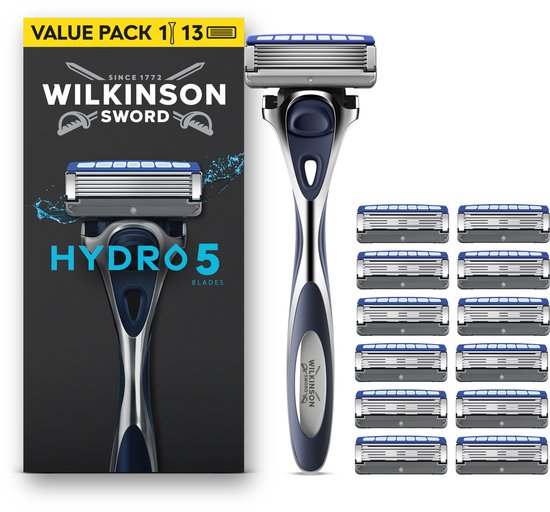 Wilkinson Sword Hydro 5 scheersysteem met 1 handvat en 13 navulmesjes in voordeelverpakking.