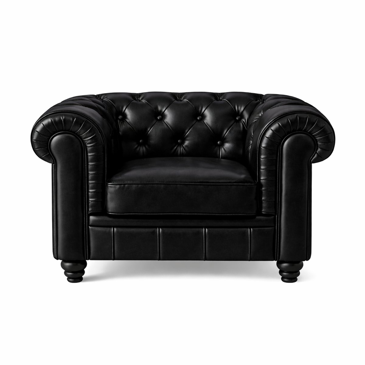 Chesterfield Bank 1-Zits - Stoel - Zwart - Leer - Bank - Sofa - Fauteuil - Chesterfield Chair