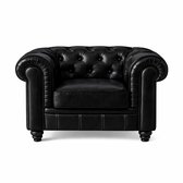 Chesterfield Bank 1-Zits - Stoel - Zwart - Leer - Bank - Sofa - Fauteuil - Chesterfield Chair