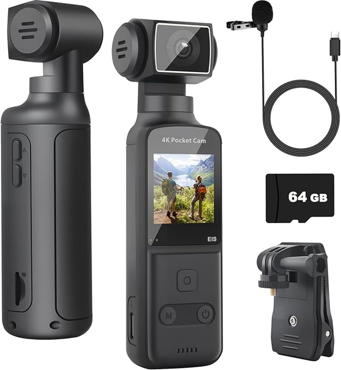 4K Bodycam / Vlogcamera – 270° Draaibare Lens – Met Externe Microfoon & 64GB – Compacte Action Cam voor Reizen & Sport