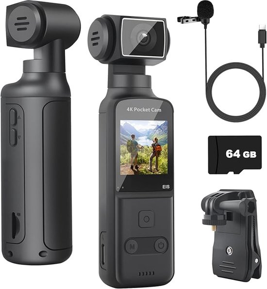 Vlogcamera 4K Bodycam / Vlogcamera – 270° Draaibare Lens – Met Externe Microfoon ...