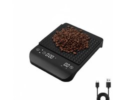 Keukenweegschaal Digitaal Oplaadbaar - Precisie 0.1g-3kg - Koffie Weegschaal - Precisieweegschaal - Weegschaal Keuken - met Ingebouwde Timer en hitte mat - Food Kitchen Scale - Barista - Zwart