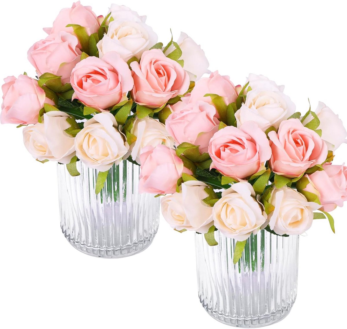 24 kunststof zijderozens boeket 2x12 champagne rozen met stengels voor Moederdag bruiloft decoratie