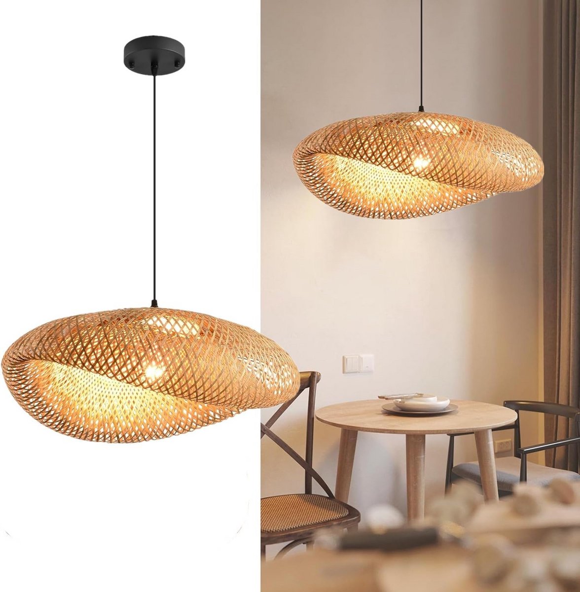 Bamboe Hanglamp 100 cm Handgeweven Rotan - Natuurlijke Wicker Plafondlamp voor Keuken Eila