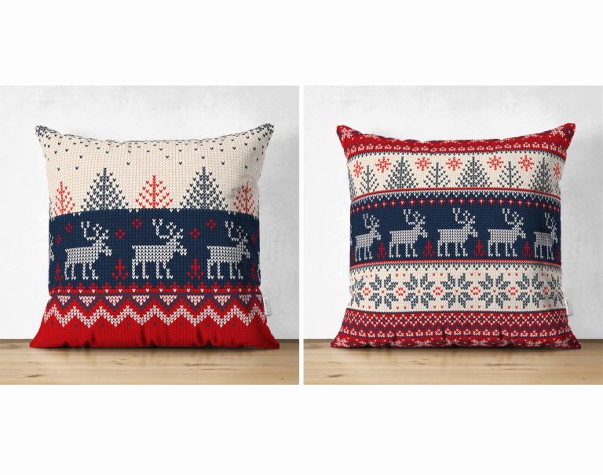 De Groen Home Sierkussen velvet set van 2 stuks - 50x50 cm - Kerst rendieren - De Groen Home rood