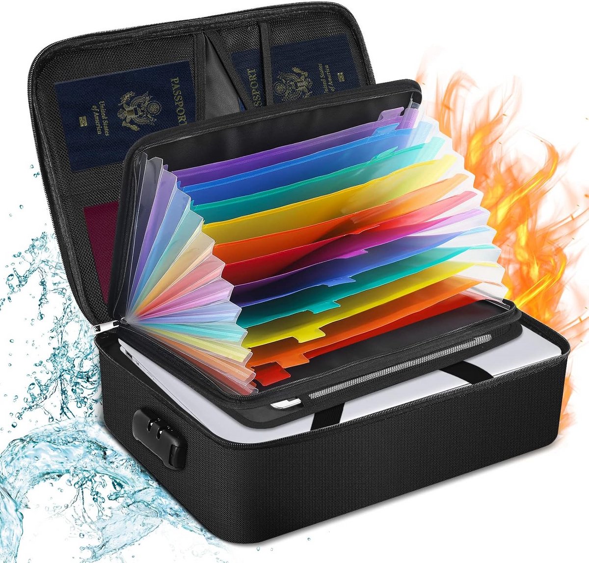 Vuurvaste Documentenbox met 13 Vakken en Accordeonverdeling - Waterdicht en Veilig voor Paspoorten en Certificaten