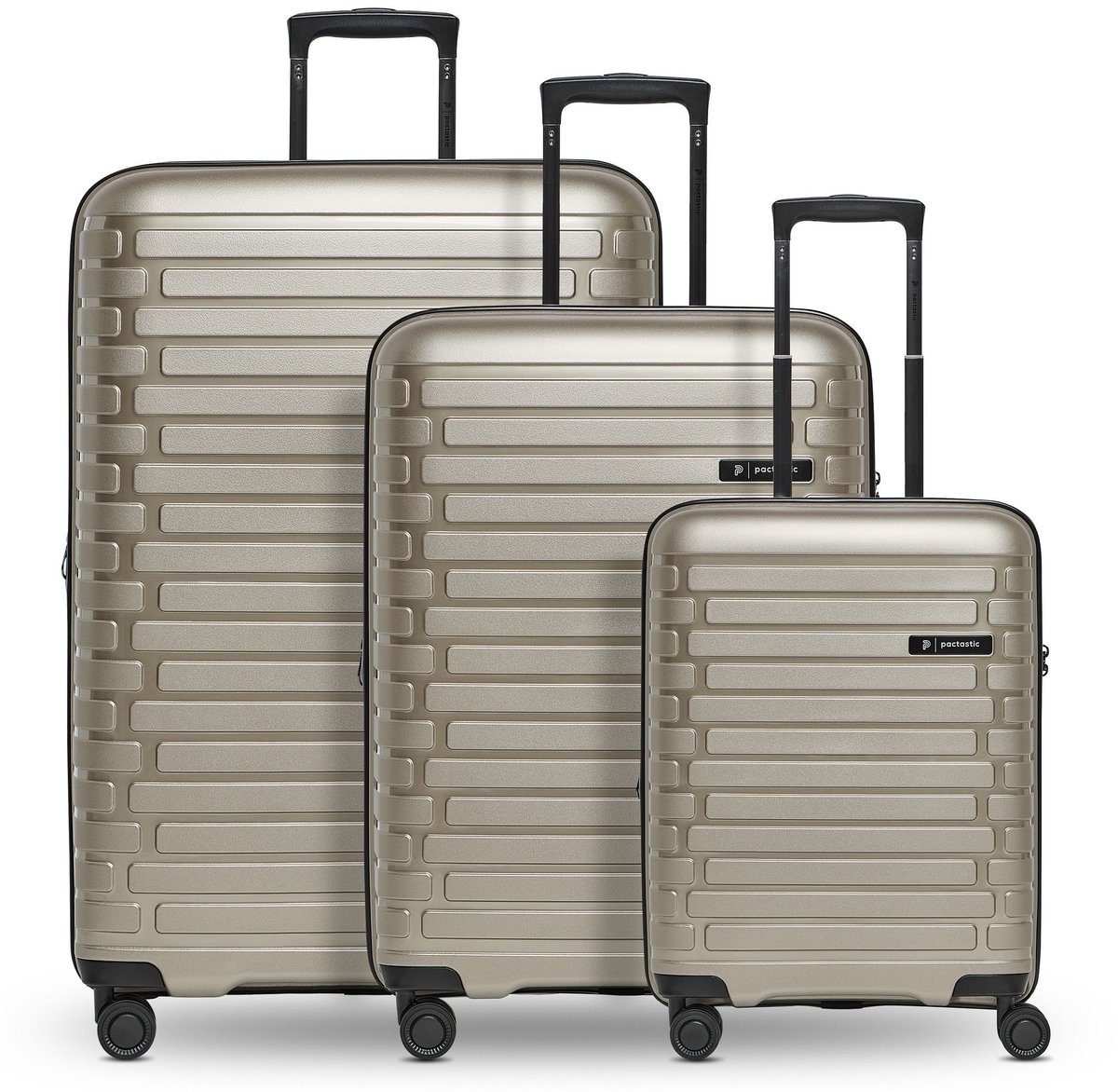 Pactastic Collection 04 THE THREE SET + 4 wielen Kofferset 3-delig met uitbreidingsplooi - Harde bagage - TSA slot - champaign-metallic