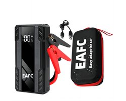 EAFC Jumpstarter 12V voor Auto – 10000 mAh /1000A – Starthulp met Forcestart, LED-scherm & Powerbank – Incl Zaklamp & Opbergkoffer - zwart