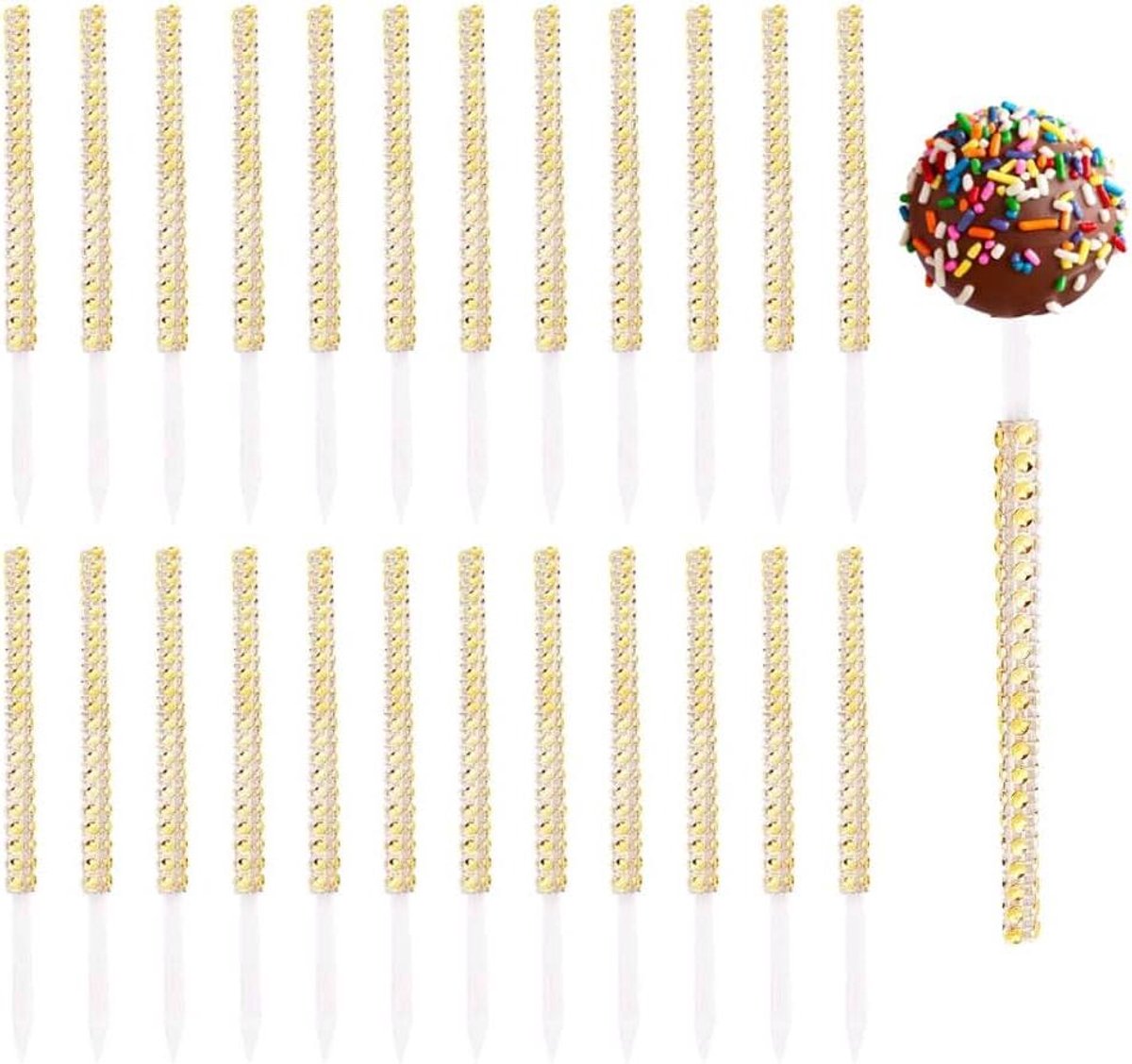 Ronte - Decoratieve Strass Sticks voor Cake en Chocolade - Set van 24 stuks - Gouden Cake Accessoires