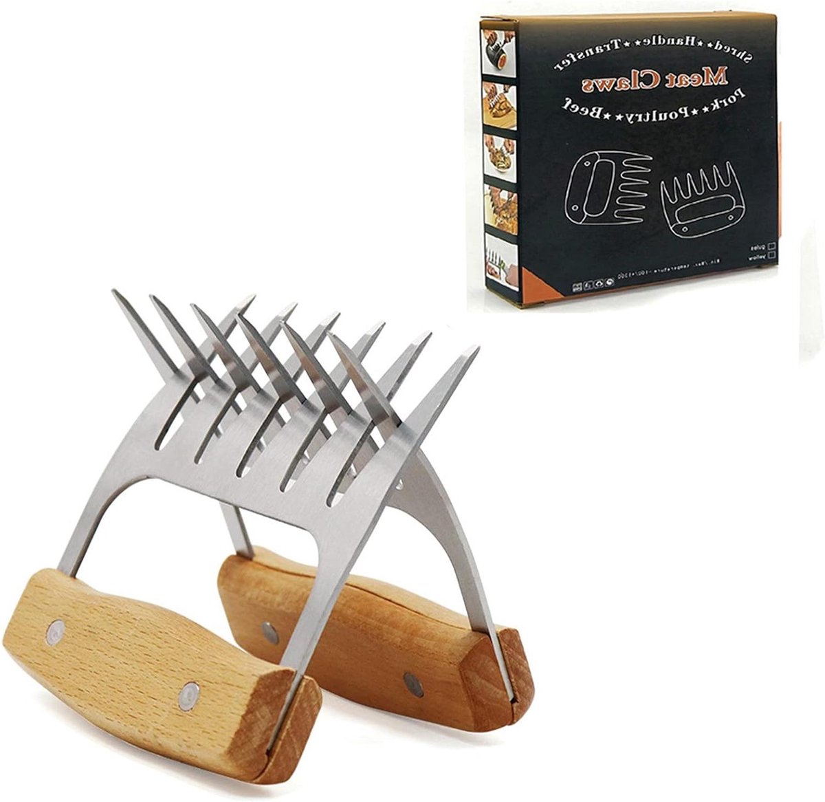 Ronte - BBQ Vork voor het Grillen van Diverse Vleessoorten 2 Stuks Houtkleurig