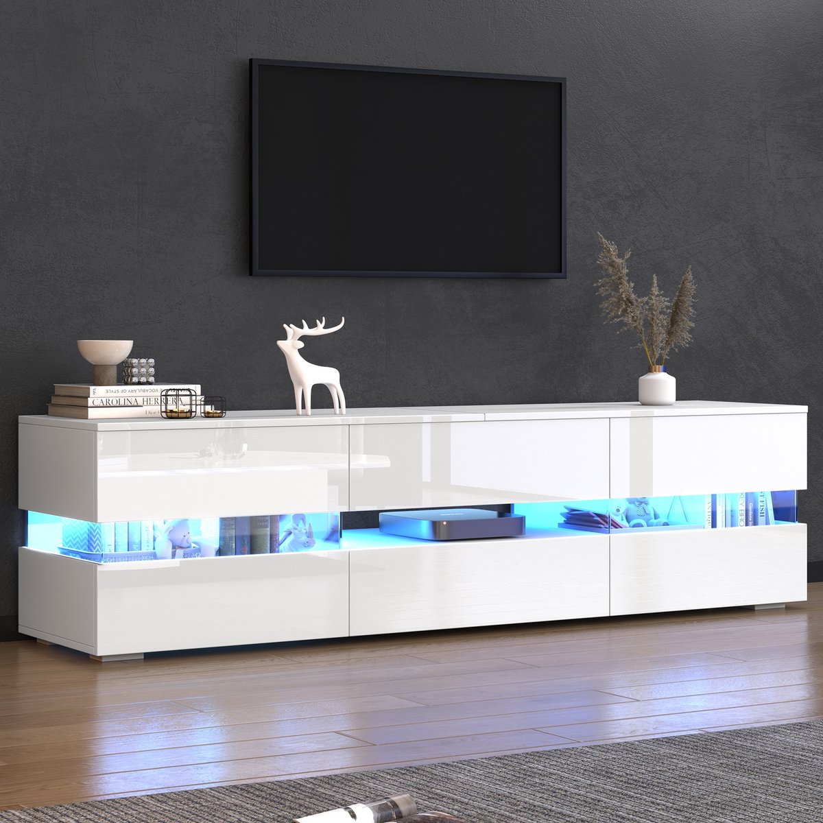 PHOEBE CAT TV-kast - Hoogglans - LED-verlichting - Met lades - Acryl inleg - Push-to-open 