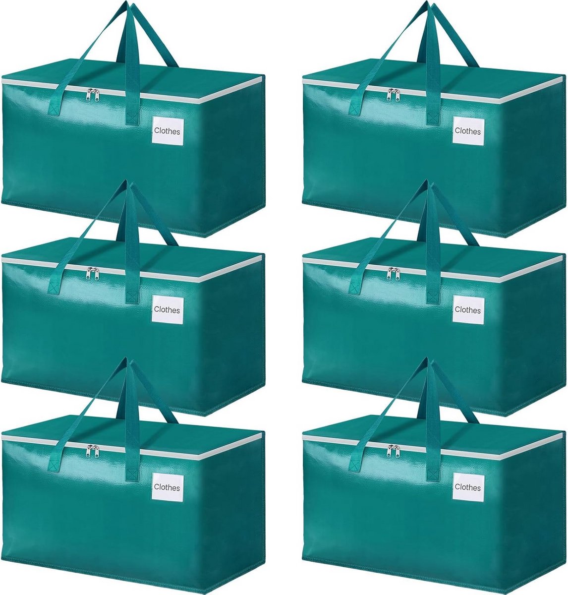 Opvouwbare verhuisdozen - Duurzaam karton, rits sluiting, versterkte handgrepen en labelzakje, 93L - Handig voor verhuizing en opslag (Groen, 6-pack)