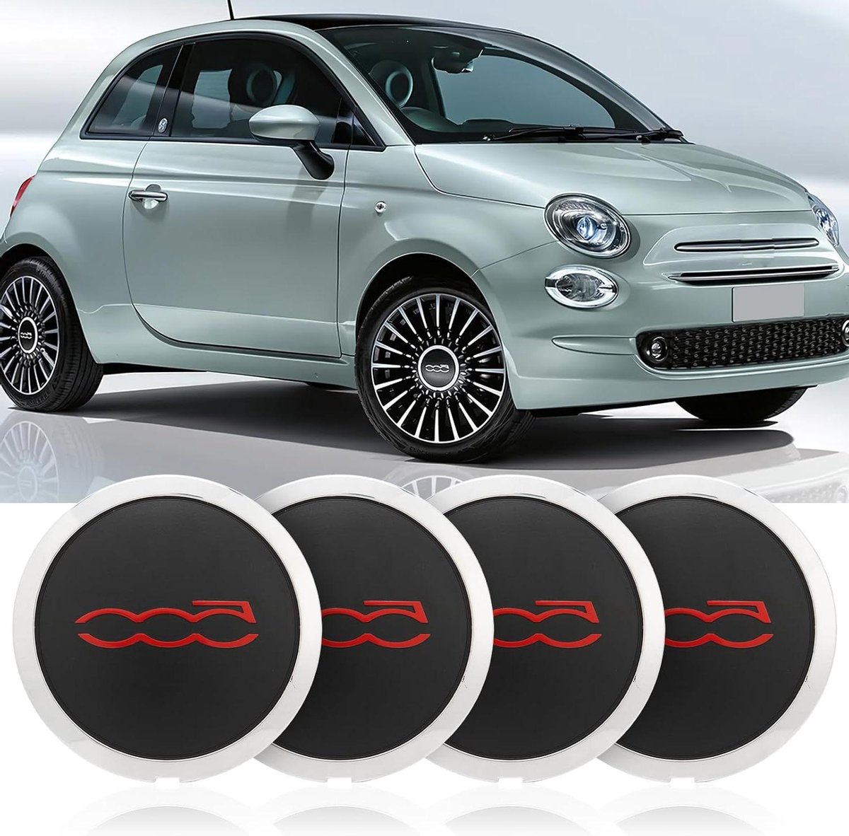 Ronte - Set van 4 hoogwaardige wieldoppen geschikt voor FIAT 500 - Velgenafdekking accessoires van ABS - Reserve wieldoppen - 2012-2022.