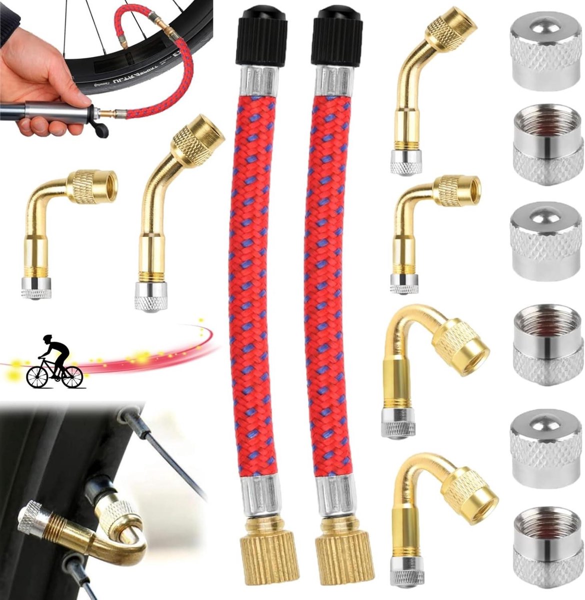 Ronte - Ventielverlengerset voor Auto en Motorfiets - Hoekadapter - 2 Stuks 120mm - Ventielverlenging in 45 90 135 graden - Koperen Adapters