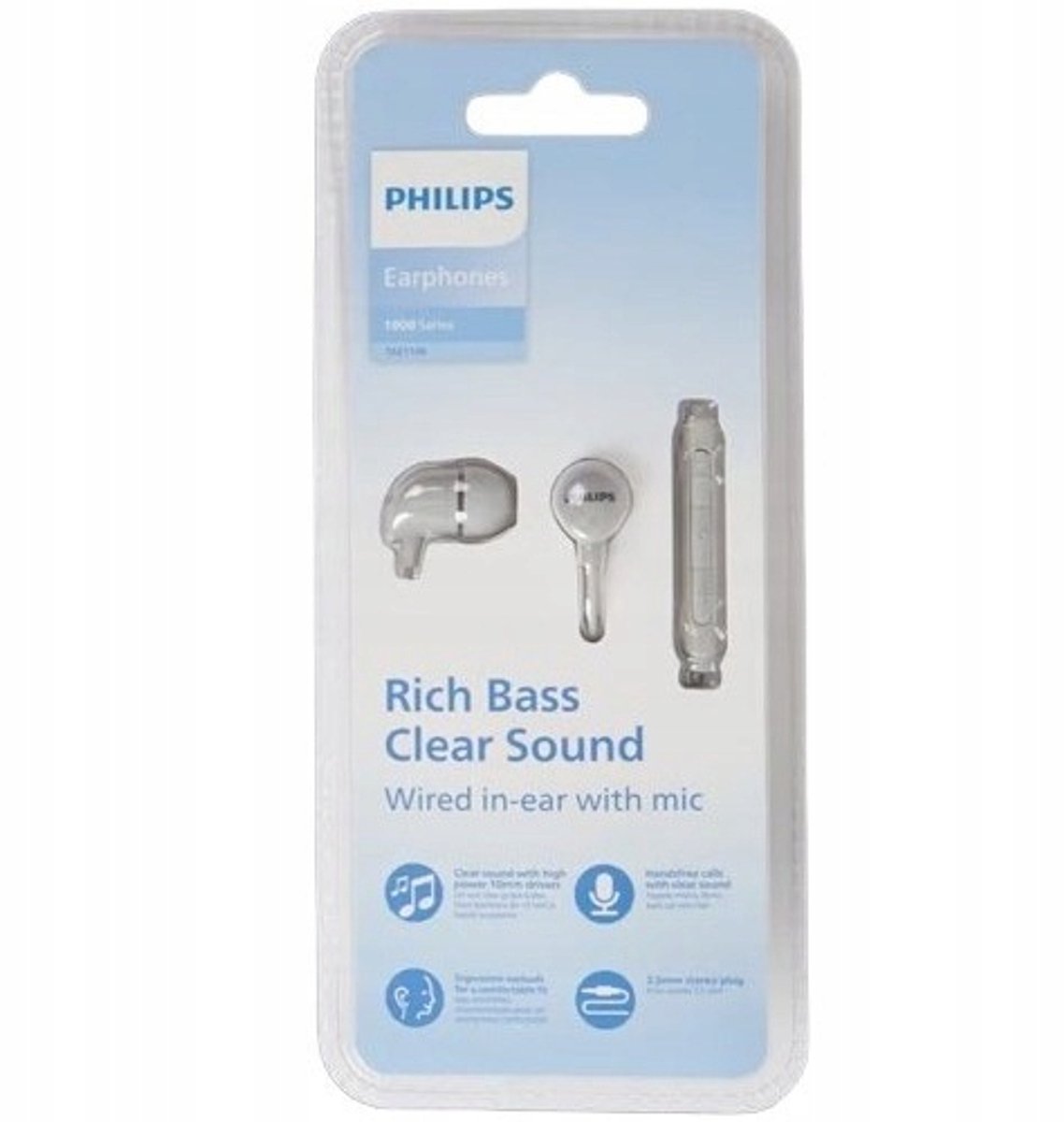 Philips Oordopjes - Rijke Bas Helder Geluid Bedraad In-ear Met Microfoon - Lichtgrijs