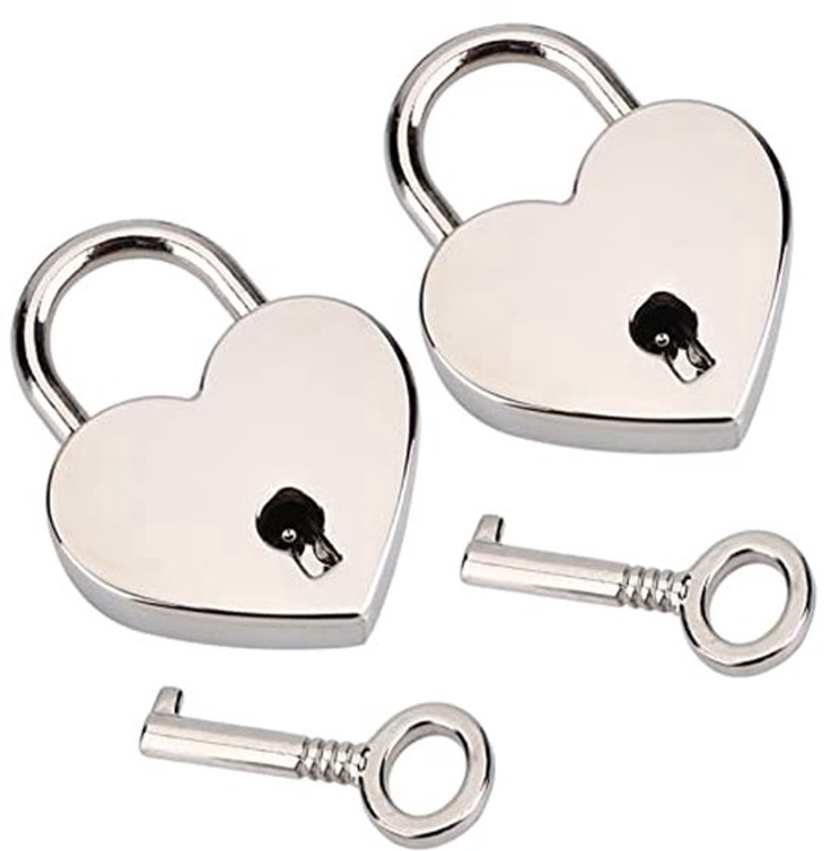 2-Pack Hartvormige Hangslot met Sleutel - Zinklegering - 30 x 39 x 6 mm - Voor Sieraden en Bagage
