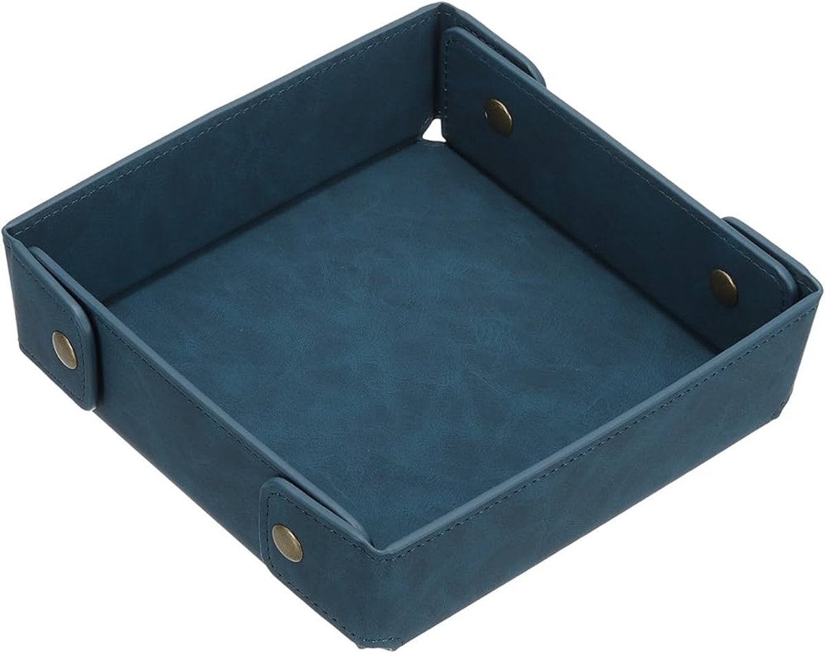 Lederen Sieraden Valet Tray - Donkerblauw Kunstleer voor Draagbare Organisatie