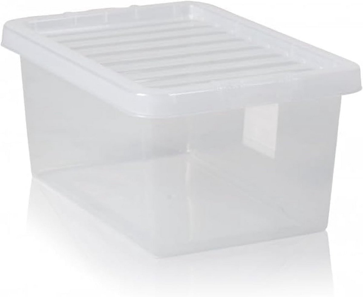 Set van 2 grote opbergdozen met deksel, 11 liter, transparant, stapelbaar