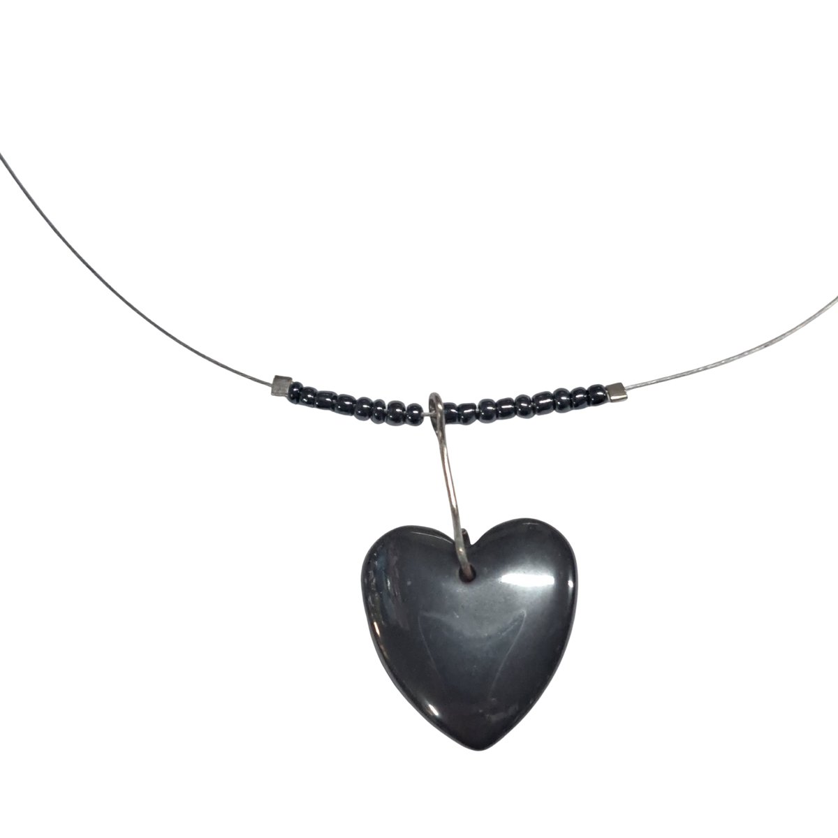 Glamour - Halsketting - Handgemaakte Ketting - Edelstaal - Gun Metal Hanger - Hart - 44 cm.