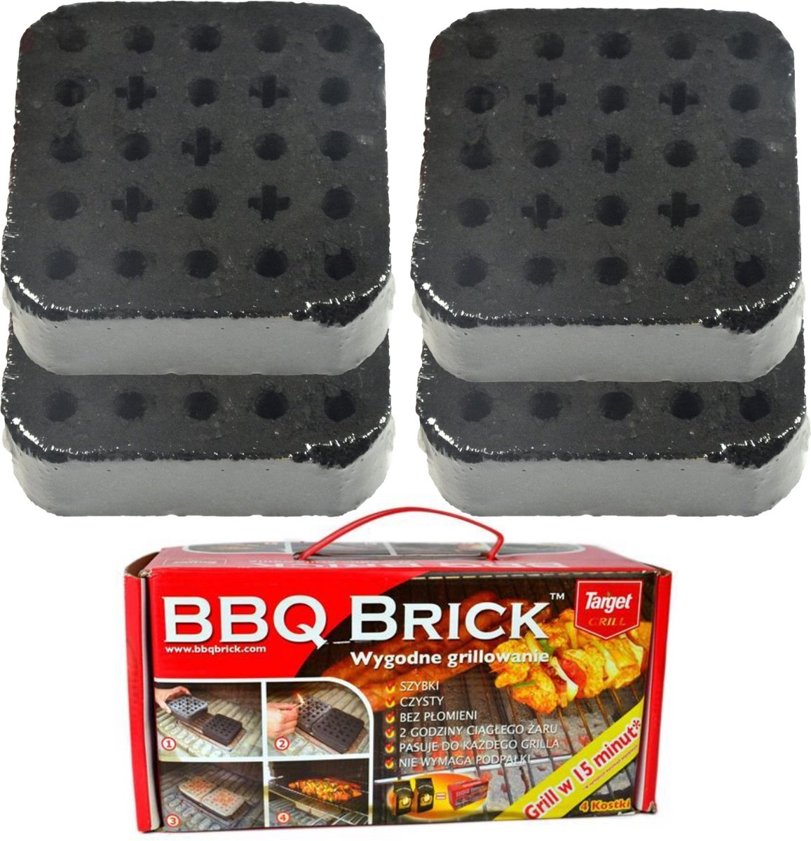 BBQ Brick – Briketsteen – Vierkant – Set van 4 Stuks – Brandtijd ca. 2 Uur