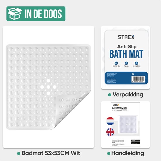 Strex Badmat / Antislipmat Douche - 53x53CM - Met Zuignappen - Douchemat Antislip voor Douche - Badkamermat