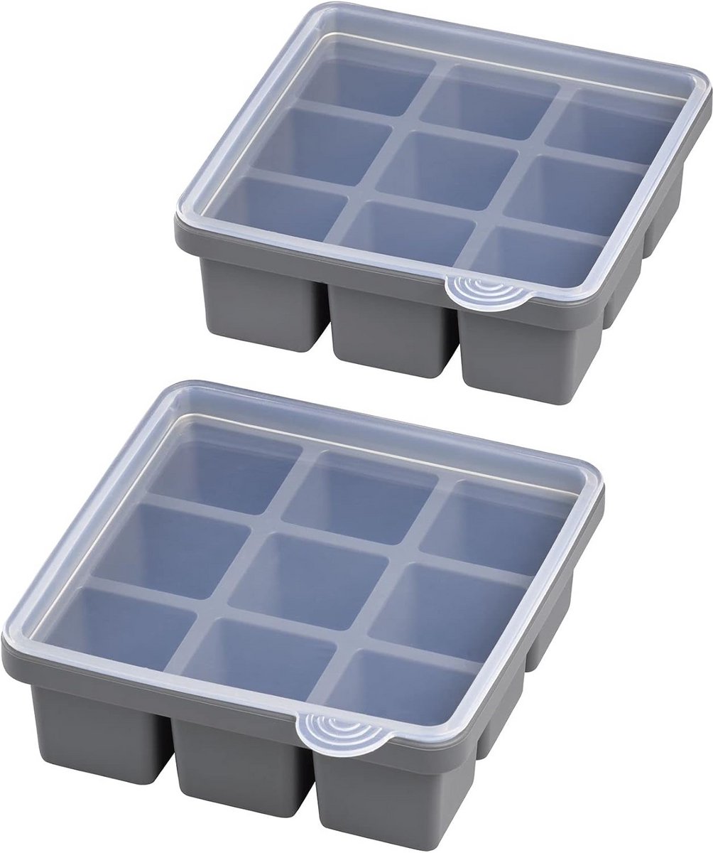 Silicone ijsblokjesvorm met deksel - 9 grote blokjes van 4 cm