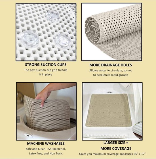Douchemat, antislip, 80 x 80 cm, zacht comfort, badmat met afvoergaten, pvc- luffa, massagemat, douchemat, antislip, voor senioren