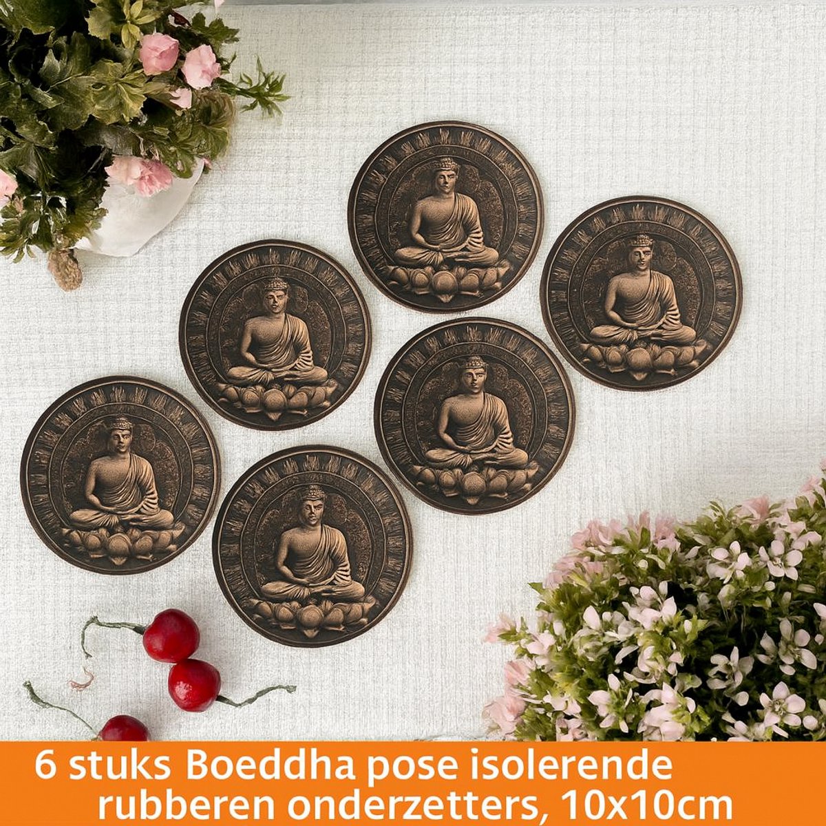 Boeddha - Onderzetters – Set van 6 Rubberen Coasters