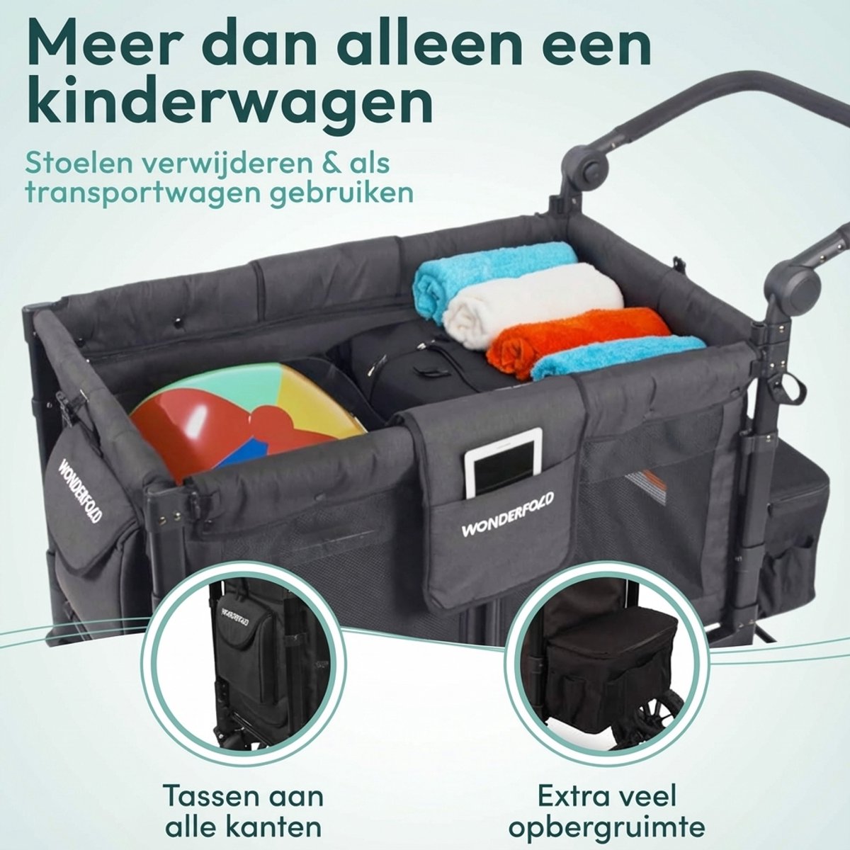WonderFold W4 Elite Bolderkar Opvouwbaar voor 4 Kinderen Zwart - afbeelding 3