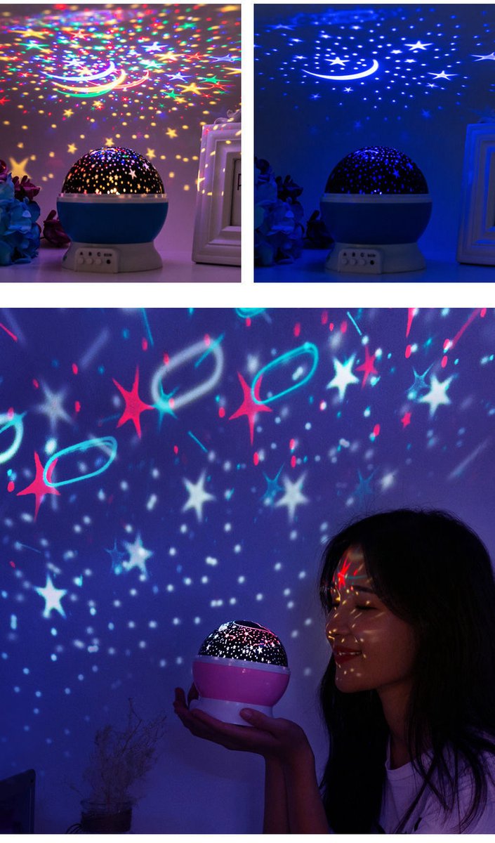 Nachtlampje voor kinderen, Nachtlampje Nebula met 360 graden rotatie - 4 LED-lampjes, 12 lichtkleuren, sterrenprojector met USB van Merkloos — afbeelding 4