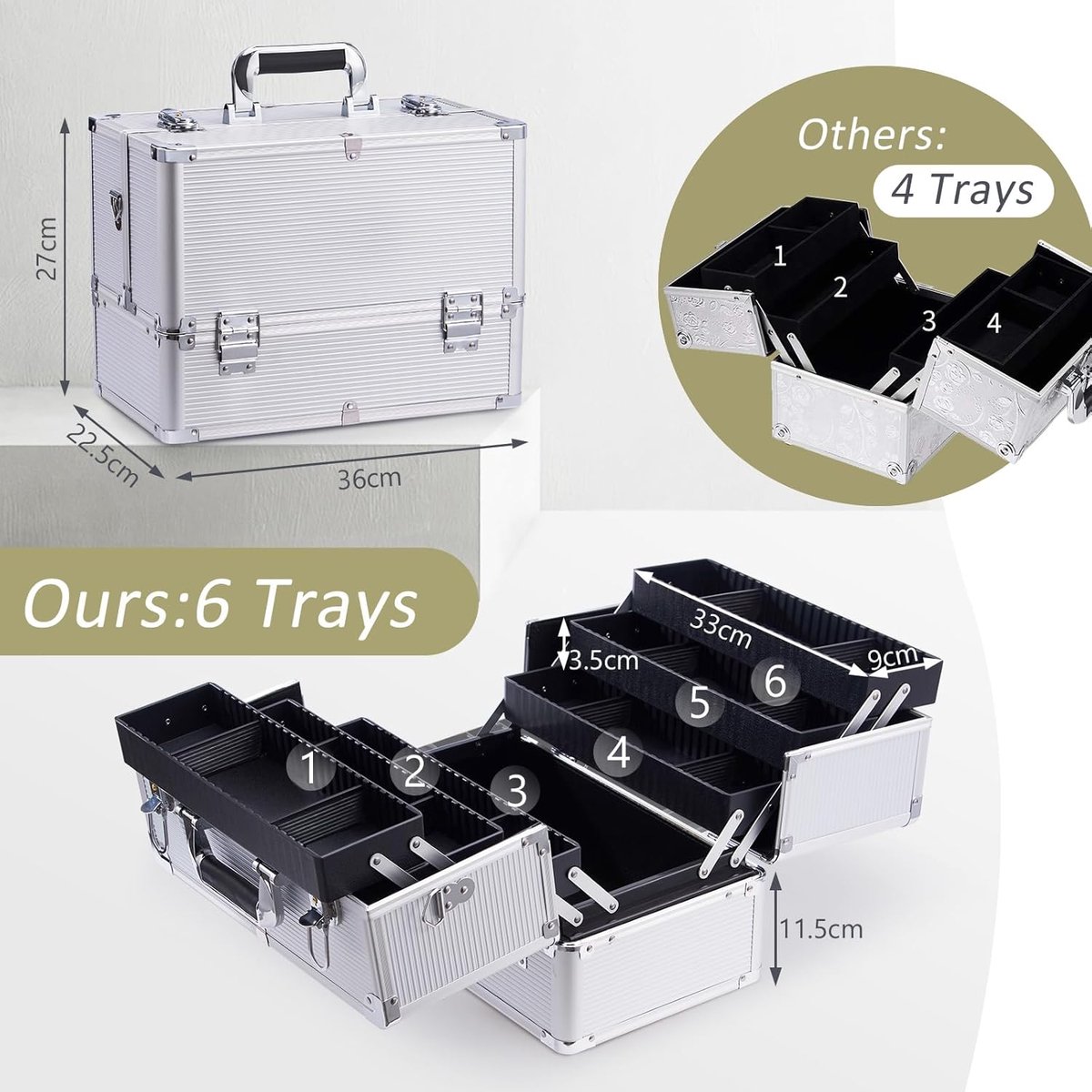 Kapperskoffer - Kapperstas - Visagie - Cosmetica Organizer -Zilver