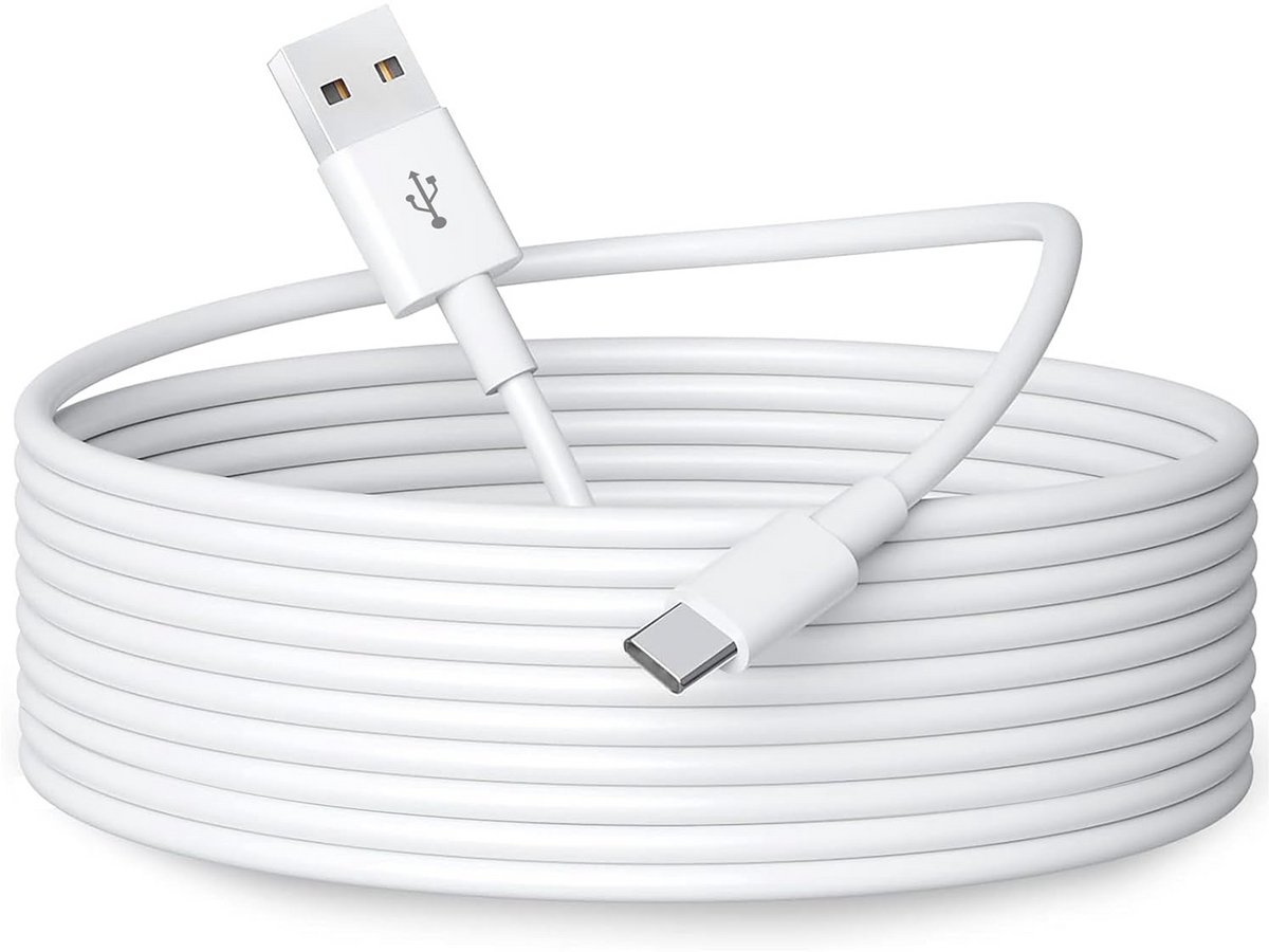 Verlengkabel USB A naar USB-C 3 meter voor beveiligingscamera en apparaten wit