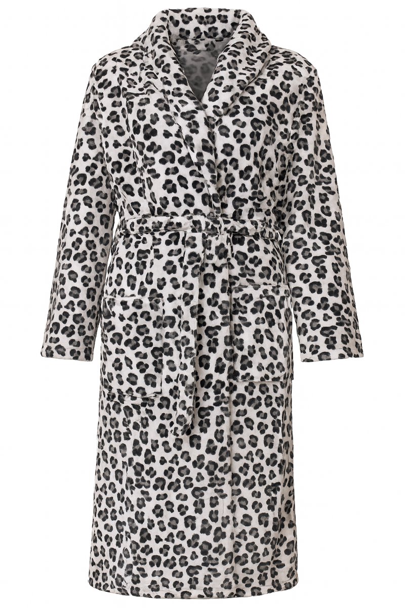 Badrock Panterprint badjas - dames - fleece - grijstinten - lang model - Badrock print panter grijs