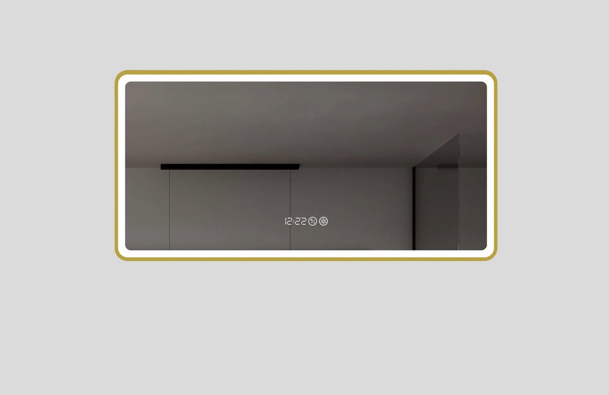 Vips Badkamerspiegel 120 cm - Goud - Rechthoekig - LED Verlichting - Anti-condens - Tijdsaanduiding