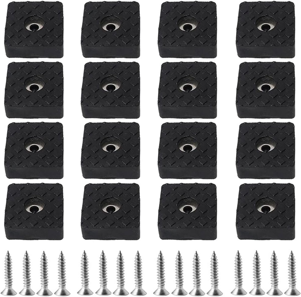 Rubberen meubelkussentjes - 16 stuks - zwart - ruitvormig - met schroeven voor tafel en ba